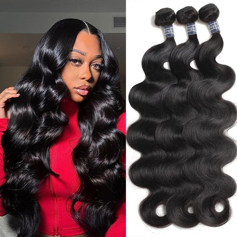 Amella Hair 100% Unprocessed Virgin Brazilian Human Hair Brazilian 22 20 18 inch Body Wave 3 Bundles Hair Extensions Grade 8A Remy Human Hair Bundles Natural Black Color - Image 1